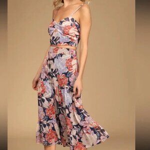 Lulus - Floating Through Flowers Floral Two-Piece Midi Dress Set